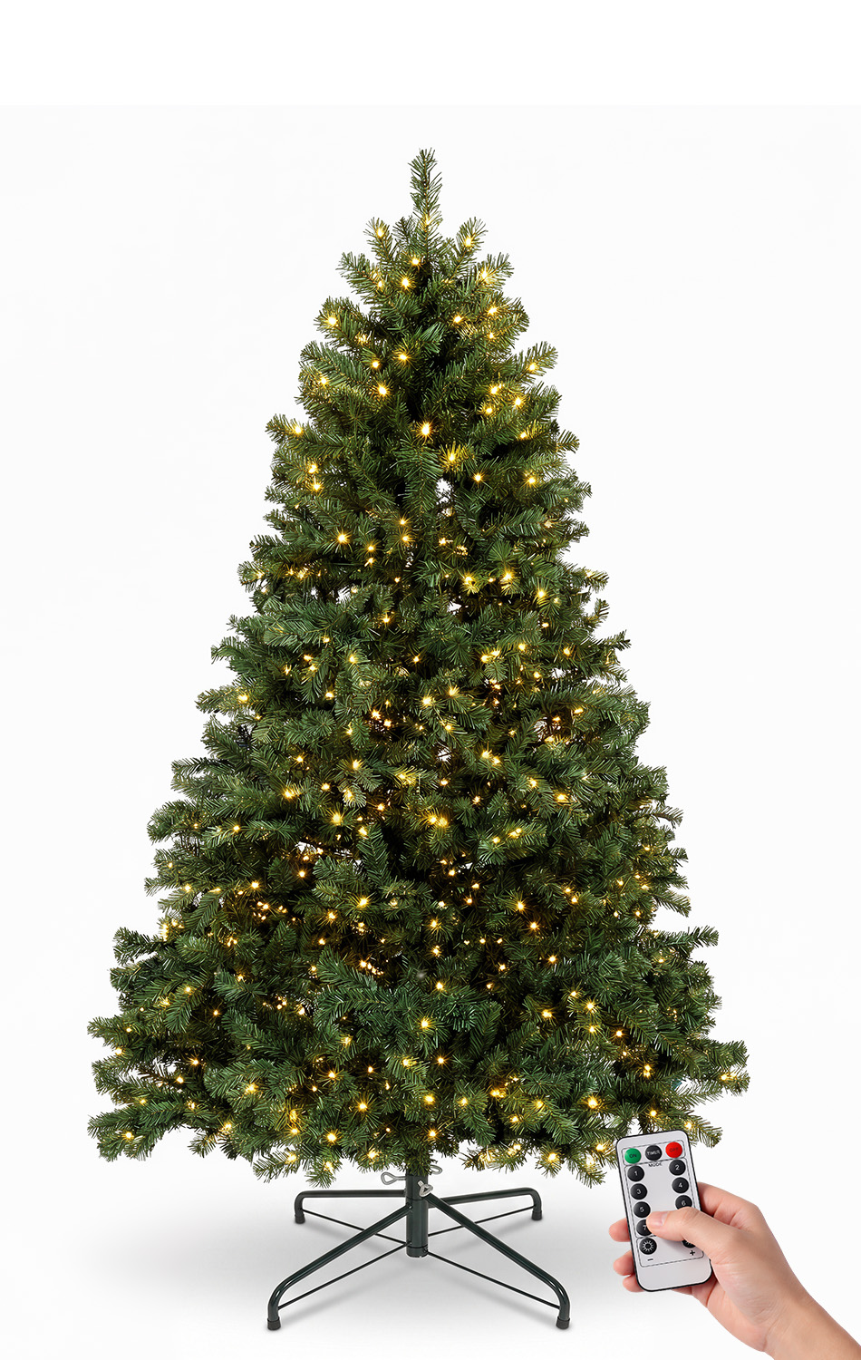 6FT Pre-Lit Artificial Christmas Tree, 300 LED Lights, 900 PVC Branch Tips|Remote Control, 8 Lighting Modes, Adjustable Brightness & Timer, Foldable Metal Stand, Fire-Resistant Needles