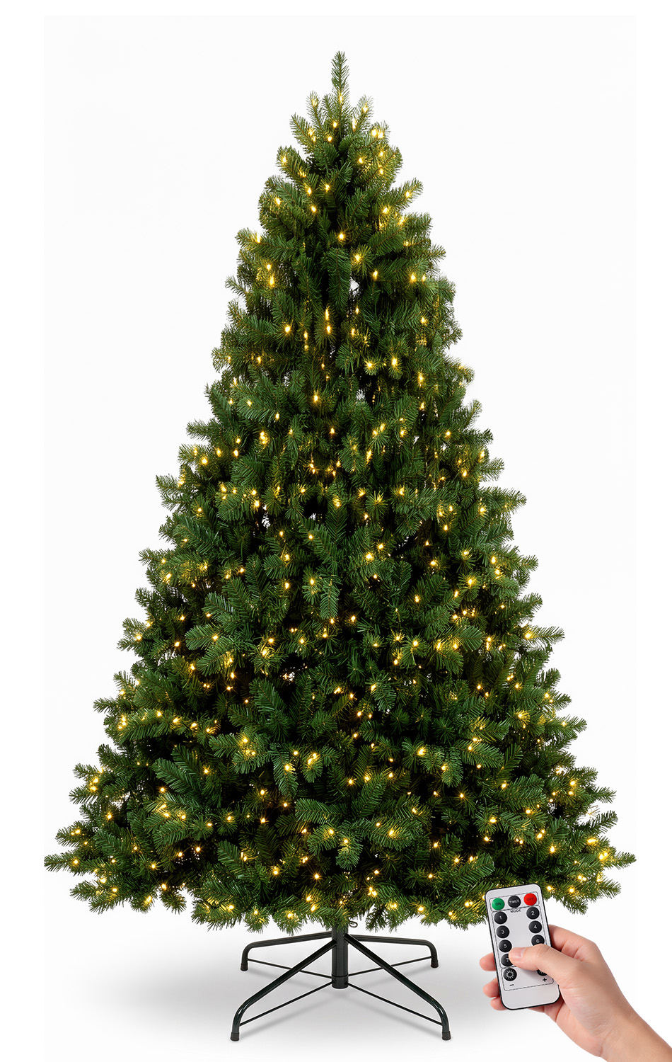 7.5FT Pre-Lit Artificial Christmas Tree, 550 LED Lights, 1203 Branch Tips|Remote Control, 8 Lighting Modes, Adjustable Brightness & Timer, Foldable Metal Stand, Fire-Resistant Needles