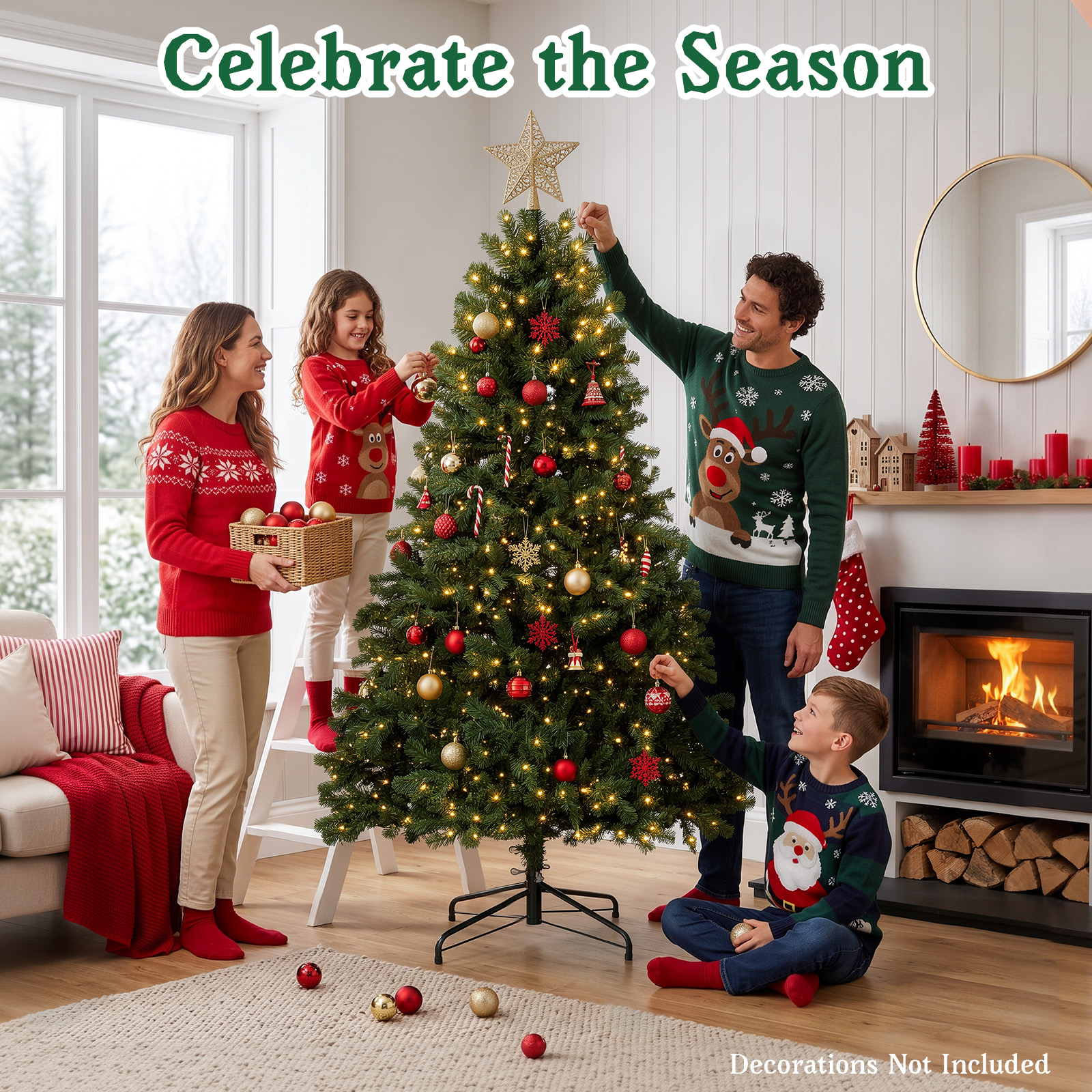 6FT Pre-Lit Artificial Christmas Tree, 300 LED Lights, 900 PVC Branch Tips|Remote Control, 8 Lighting Modes, Adjustable Brightness & Timer, Foldable Metal Stand, Fire-Resistant Needles - Image 2