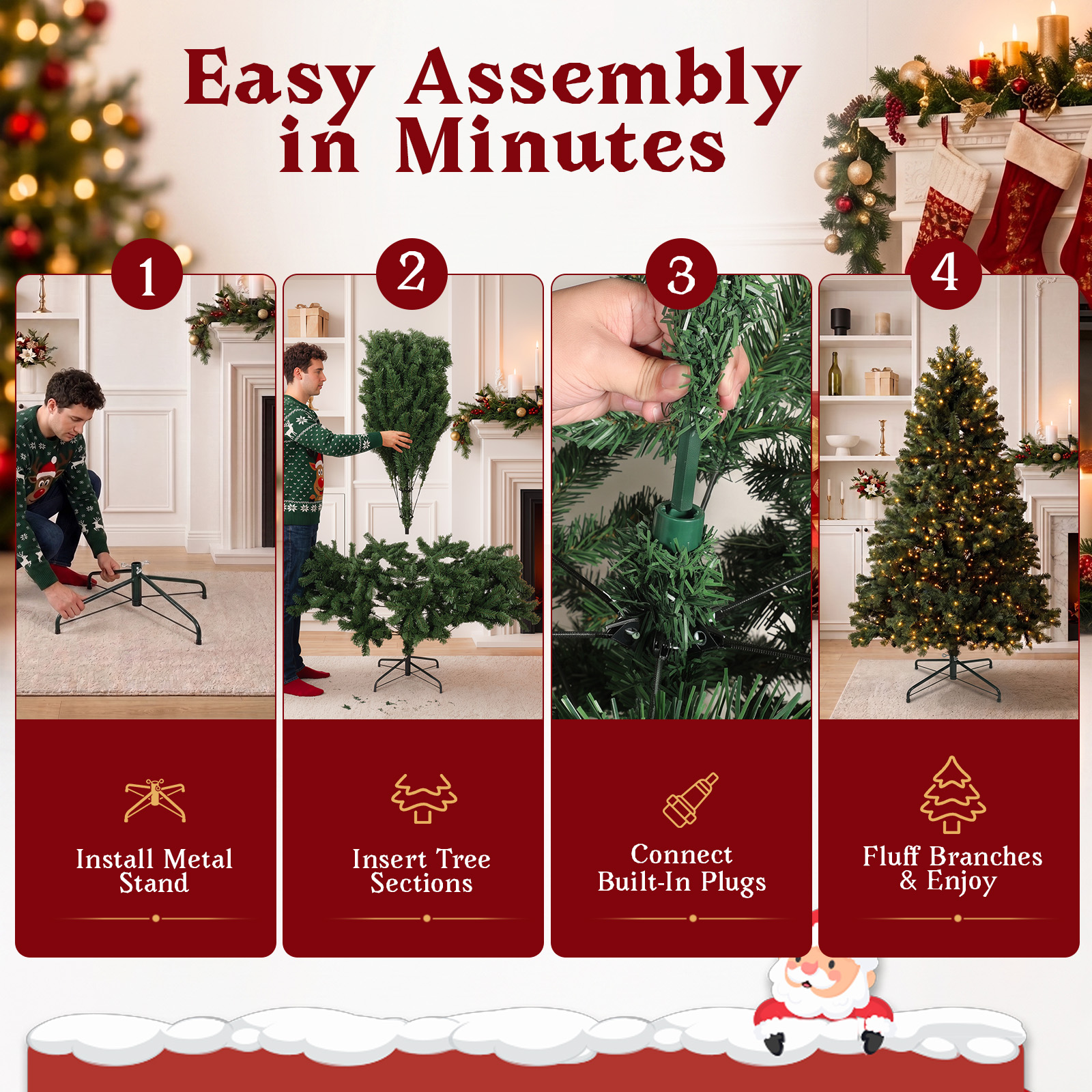 7.5FT Pre-Lit Artificial Christmas Tree, 550 LED Lights, 1203 Branch Tips|Remote Control, 8 Lighting Modes, Adjustable Brightness & Timer, Foldable Metal Stand, Fire-Resistant Needles - Image 6