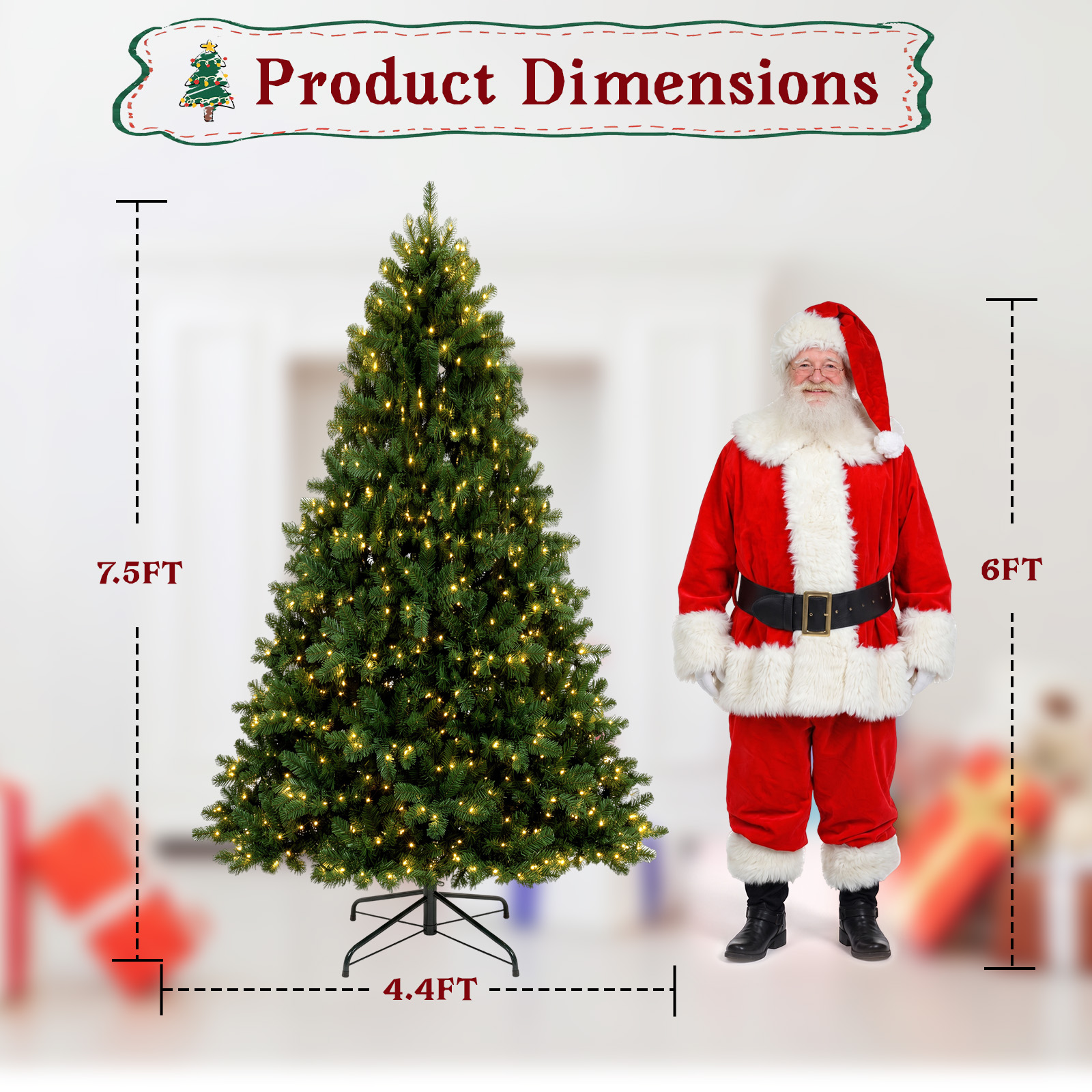 7.5FT Pre-Lit Artificial Christmas Tree, 550 LED Lights, 1203 Branch Tips|Remote Control, 8 Lighting Modes, Adjustable Brightness & Timer, Foldable Metal Stand, Fire-Resistant Needles - Image 8