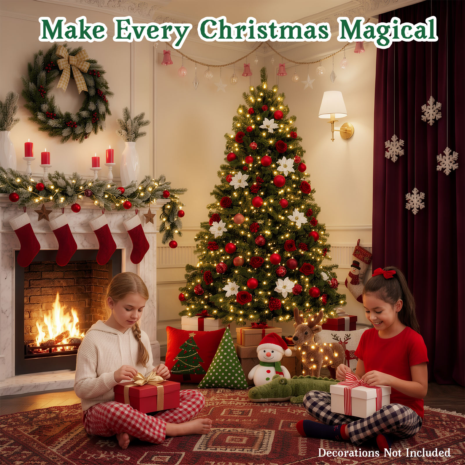 7.5FT Pre-Lit Artificial Christmas Tree, 550 LED Lights, 1203 Branch Tips|Remote Control, 8 Lighting Modes, Adjustable Brightness & Timer, Foldable Metal Stand, Fire-Resistant Needles - Image 9